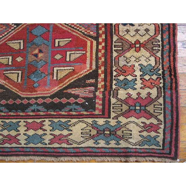 Late 19th Century 1890s Brown Geometric Tribal Antique Persian Kurdish Rug 3'5" X 8'3" Wool Handknotted Carpet For Sale - Image 5 of 6