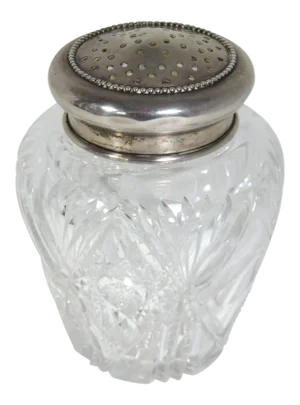 Fine Antique American Sterling Silver & Hand Cut Crystal Sugar Shaker "Muffineer"