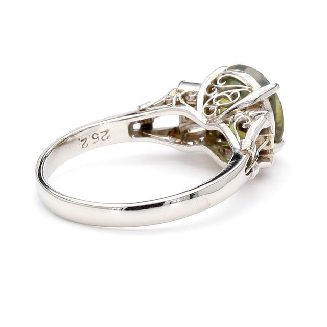 Gia Certified 2.62 Carat Oval Green Alexandrite & Diamond Platinum Vintage Ring, Size 5.75 For Sale In Miami - Image 6 of 12