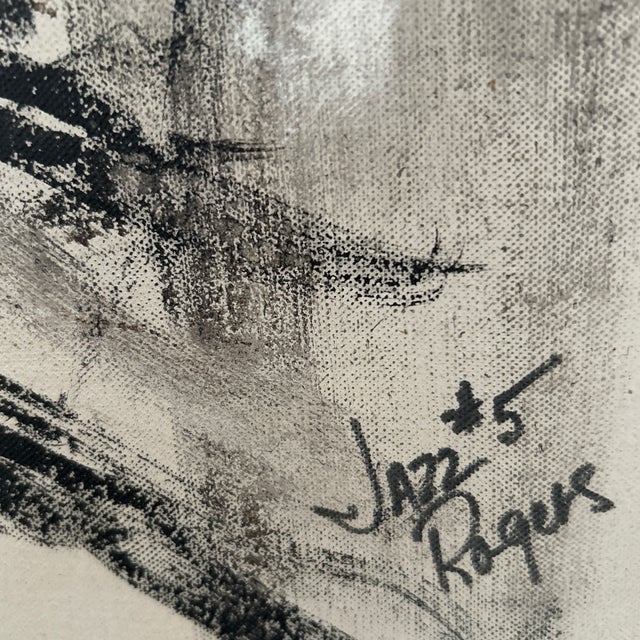 Signed mid century jazz painting by Roger’s titled Jazz #5. Done in black , white and shades of gray produce a dramatic...