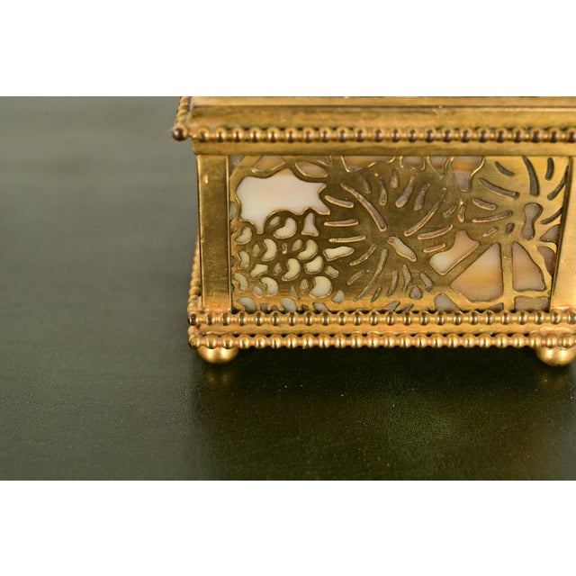 Tiffany Studios New York Grapevine Bronze Doré and Favrile Slag Glass Inkwell For Sale - Image 10 of 14