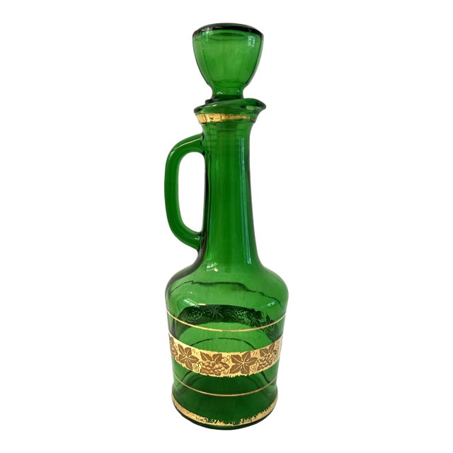 Mid-Century Italian Emerald Green Glass Decanter For Sale