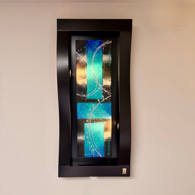 1990s Rare Illuminated Architectural Wall Sculpture | Original Floating 3d Abstract Art | Custom Wave Shadow Box | Touch-Control Led Lighting For Sale - Image 5 of 6