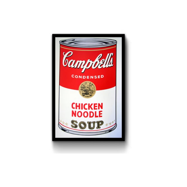 Andy warhol (sunday b. Morning), campbells chicken noodle soup, silkscreen print, framed silkscreen print from photo...