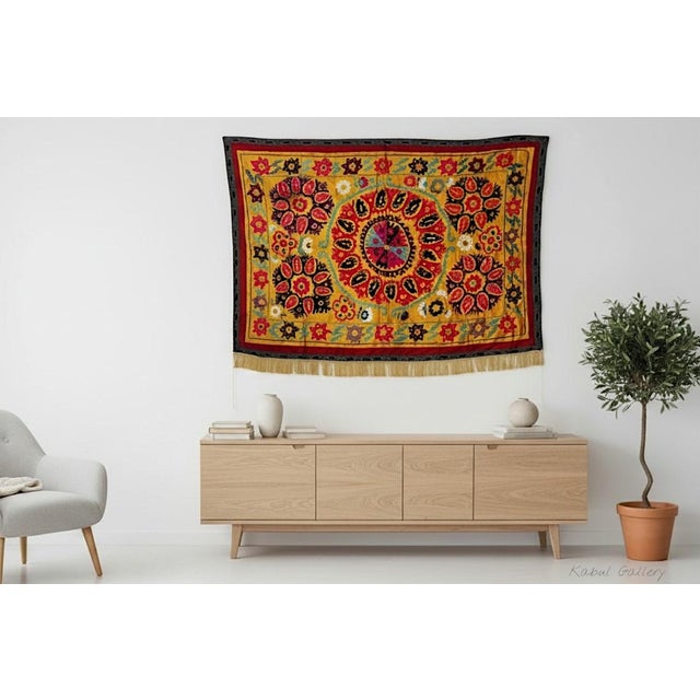 Vintage Hand Embroidered Suzani Wall Hanging, 1920s For Sale - Image 4 of 18