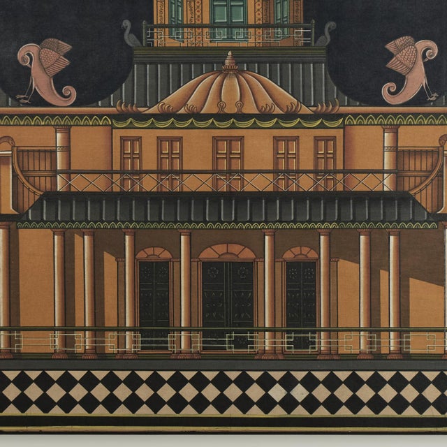 Vintage Modernist Architectural Painting With Pagoda For Sale In West Palm - Image 6 of 9