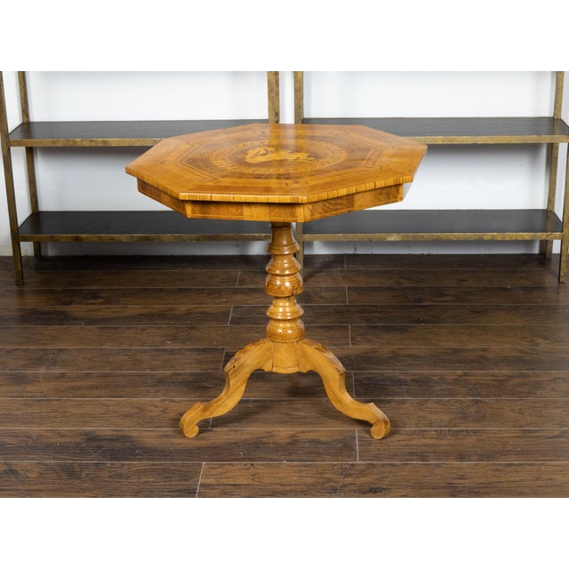 Brown Italian 19th Century Octagonal Table with Saint George and the Dragon Marquetry For Sale - Image 8 of 12