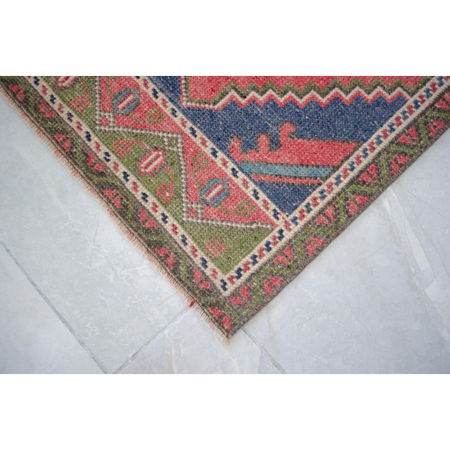 Rose Hand Knotted Turkish Rug Colorful Small Rug Door Mat - 1′8″ × 3′7″ For Sale - Image 8 of 14