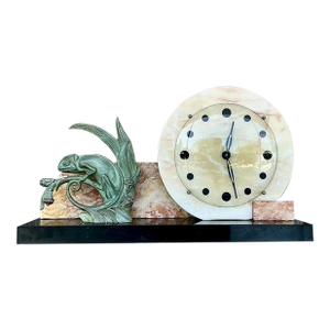Vintage Deco Stone and Bronze Chameleon Clock