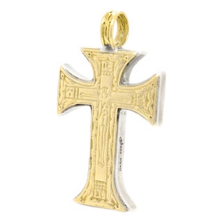 Konstantino 18k and Sterling Silver Byzantine Orthodox Style Pendant Cross For Sale