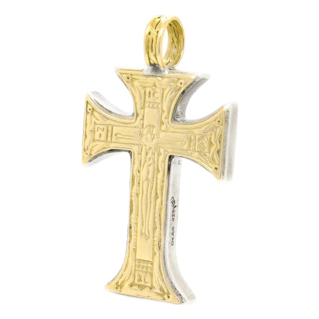 Konstantino 18k and Sterling Silver Byzantine Orthodox Style Pendant Cross For Sale