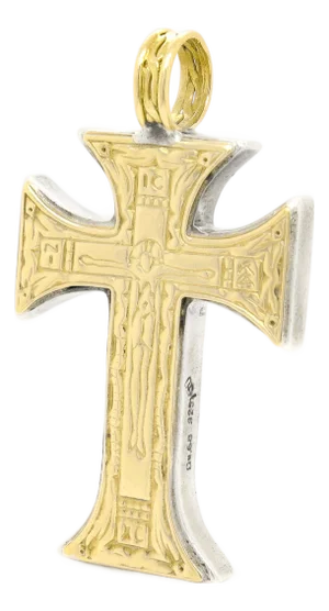 Konstantino 18k and Sterling Silver Byzantine Orthodox Style Pendant Cross