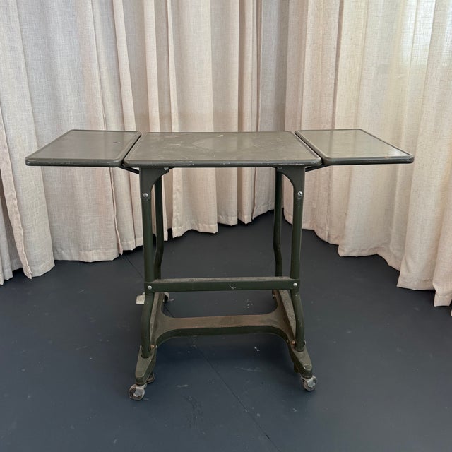 Mid 20th Century Industrial Metal Rolling Typewriter Stand Drop Leaf Table For Sale In New York - Image 6 of 8
