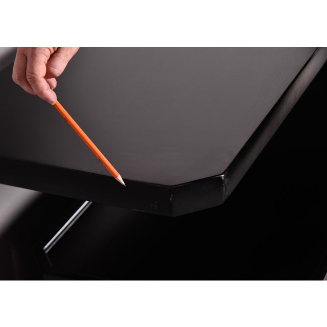 Large 1990s Mid Century Italian Two Tier Credenza With Black Finish and Hinged Base For Sale - Image 10 of 12