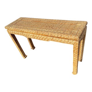 Mid 20th Century Boho Wicker and Rattan Sofa Table For Sale