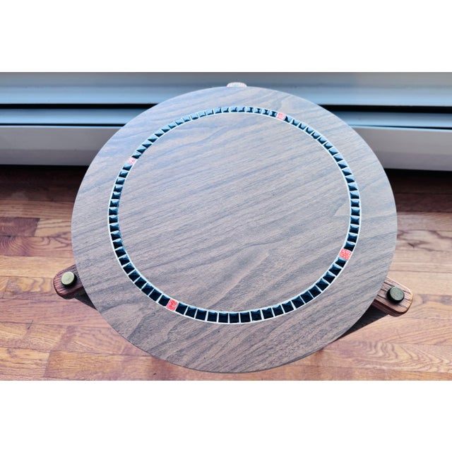 1960s Vintage 1960s Round Side Table With Tile Top Accent Teak Legs For Sale - Image 5 of 12