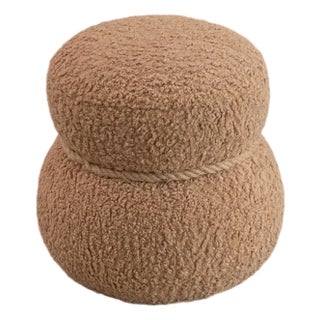 Cozy Sherpa Round Nesting Stool– Light Brown Broadcloth Pleat, New For Sale