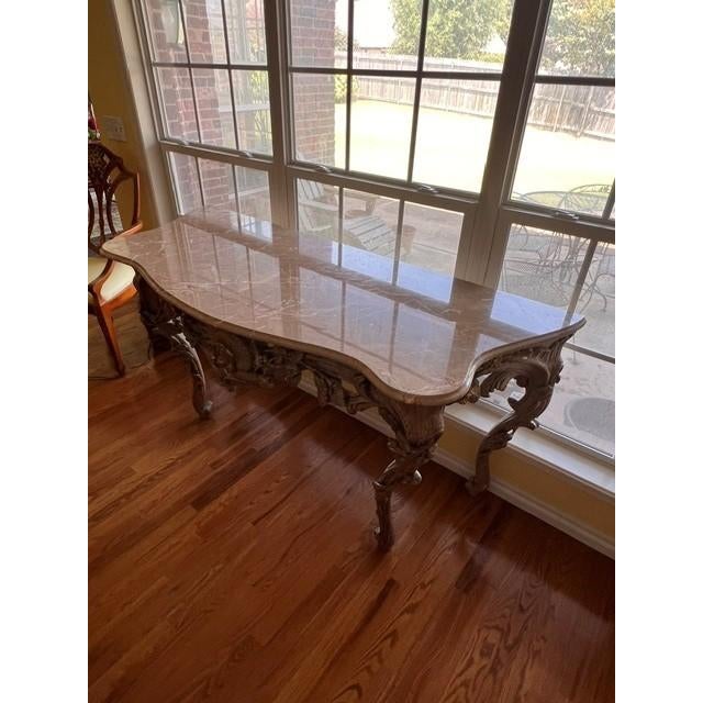Neoclassical Vintage Italian Neoclassical Travertine Console Table For Sale - Image 3 of 6