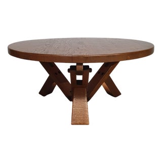 Height-Adjustable Round Coffee Table in Oak, 1960s For Sale