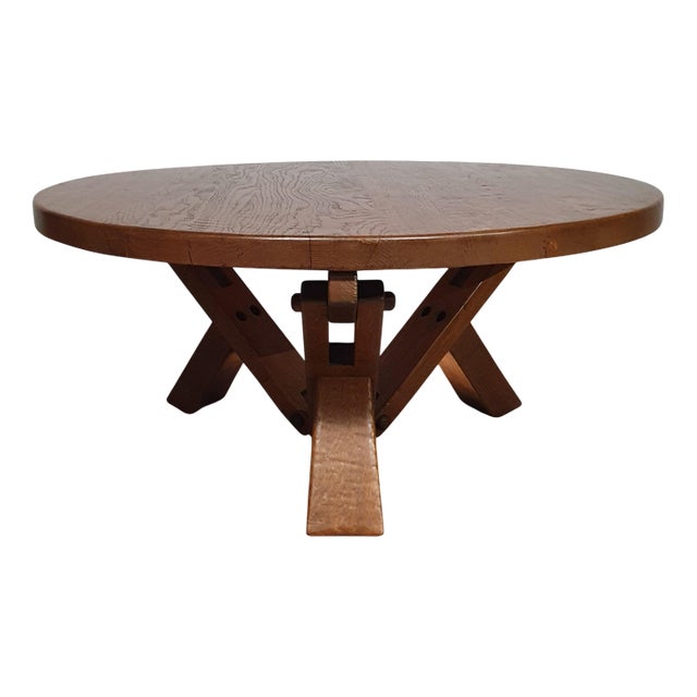 Height-Adjustable Round Coffee Table in Oak, 1960s For Sale