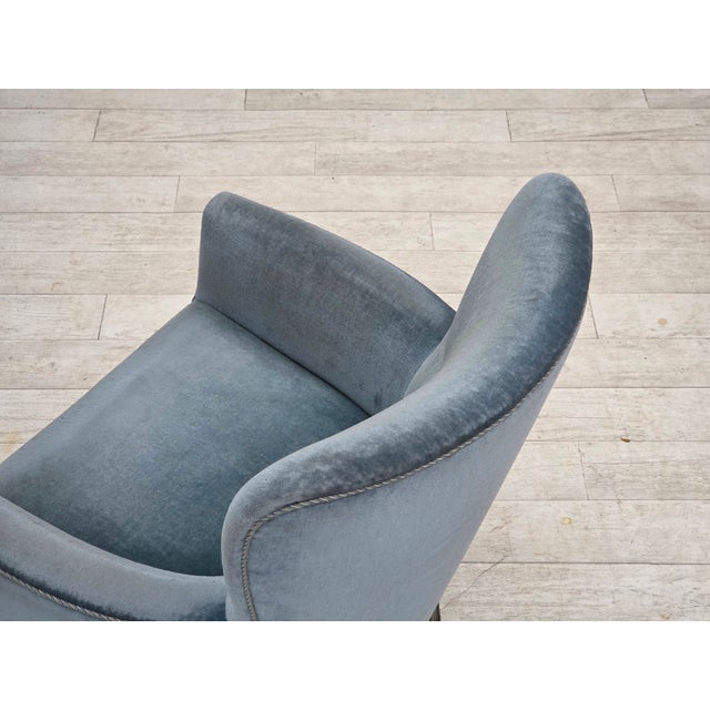 Set of Vintage Danish Chair with Ottoman in Blue Furniture Velour and Oak, 1960s For Sale - Image 17 of 18