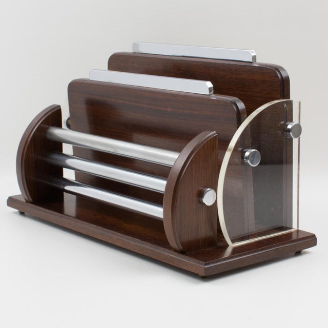 Macassar, Chrome and Lucite Desk Accessory Letter Holder, circa 1940 For Sale In Atlanta - Image 6 of 14