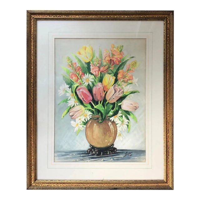 Vintage Schumacher Showroom Framed Wallpaper Print- Chinoiserie Botanical Still Life Watercolor Print For Sale