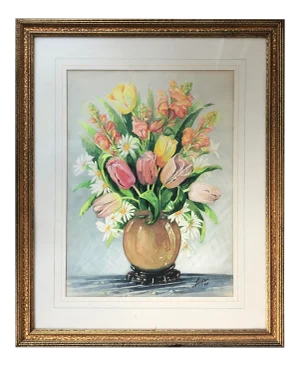 Vintage Schumacher Showroom Framed Wallpaper Print- Chinoiserie Botanical Still Life Watercolor Print