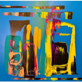 Blue Dragon by Jennifer Bobola | Mixed media Abstract composition with vibrant colors. For Sale