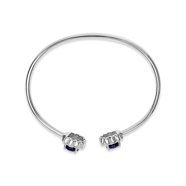 Haus of Brilliance Sterling Silver Diamond Accent Created Blue Sapphire Floral Design Bangle Bracelet For Sale - Image 4 of 4