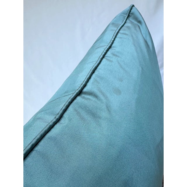 Pair of Custom Blue-Green Silk-Cotton Square Pillows With Cord Detail For Sale - Image 12 of 12