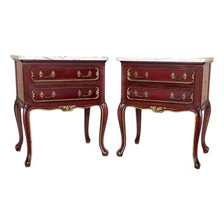 20th Century Pair of Spanish Raspberry Red Wooden Two drawers Nightstands For Sale