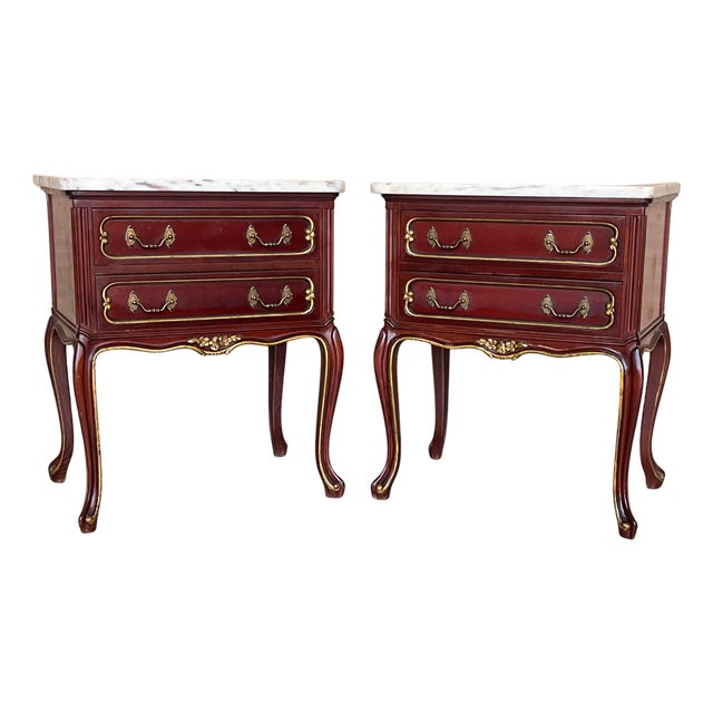 20th Century Pair of Spanish Raspberry Red Wooden Two drawers Nightstands For Sale