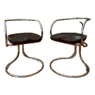 Pair of Vladimir Tatlin Constructivist Cantilever Chairs by Gordon International, 1987 – Chrome & Leather – Documented For Sale