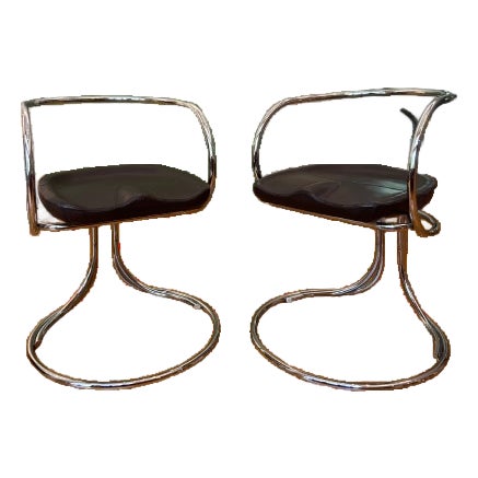 Pair of Vladimir Tatlin Constructivist Cantilever Chairs by Gordon International, 1987 – Chrome & Leather – Documented For Sale