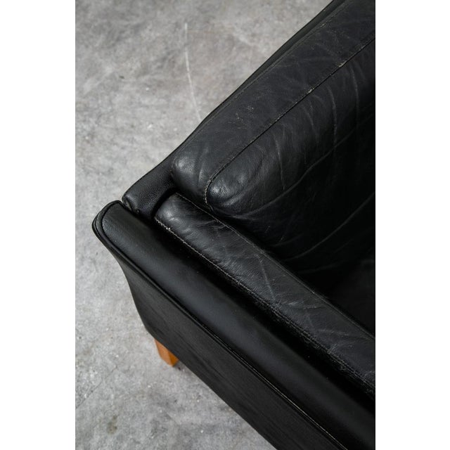 Mid Century Danish Modern Sofa Couch 3 Seater Leather Black Vintage Denmark MCM For Sale - Image 10 of 12
