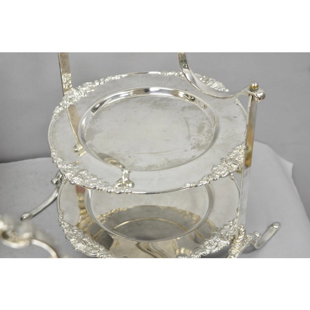 Vintage Godinger Silver Plated 2 Tier Buffet Server High Tea Pastry Plate Stand For Sale - Image 14 of 18