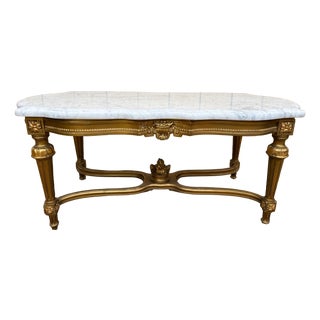 Louis XVI Style Coffee Table Gilded Wood and Carrara Marble, 1890s For Sale
