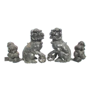 Japanese Edo Bronze Foo Dog Inscensors - a Pair of 2