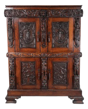 19th Century French Renaissance Revival Cabinet With Ornamental Figural Carvings