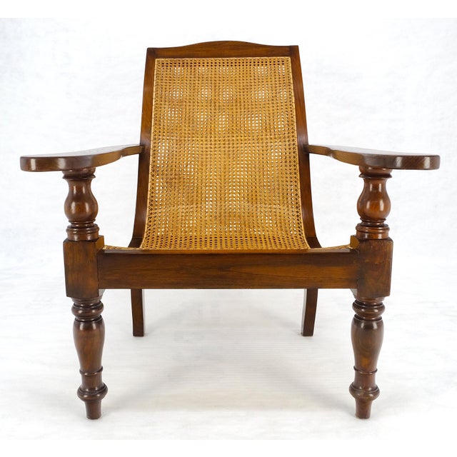 Solid Turned Teak Mid Century Modern Cane Back Lounge Chair MINT For Sale - Image 12 of 18