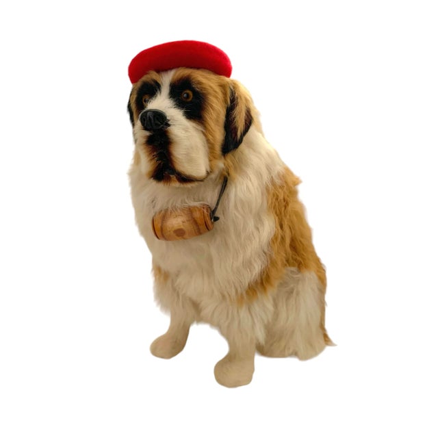 French Late 20th Century Custom-Made French St. Bernard Stuffed Fur Dog Sculpture, 17"h For Sale - Image 3 of 10