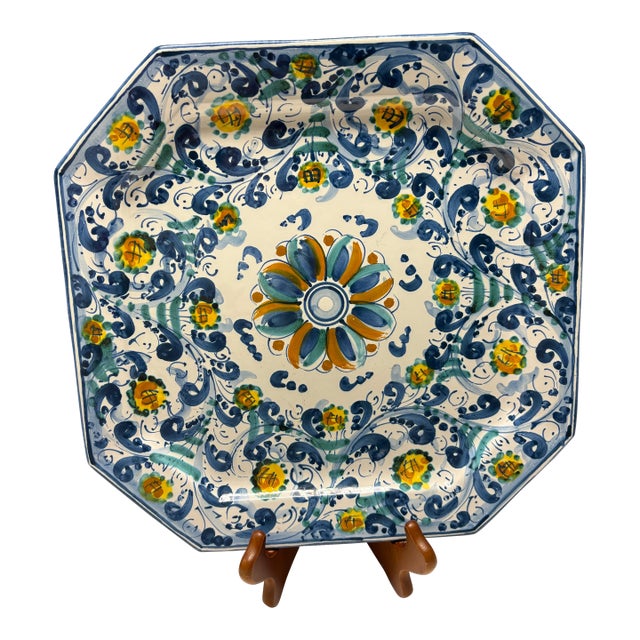 Late 20th Century Italian Hand-Painted Maiolica Platter From Caltagirone, Sicily | Signed Cataldo |Pottery For Sale