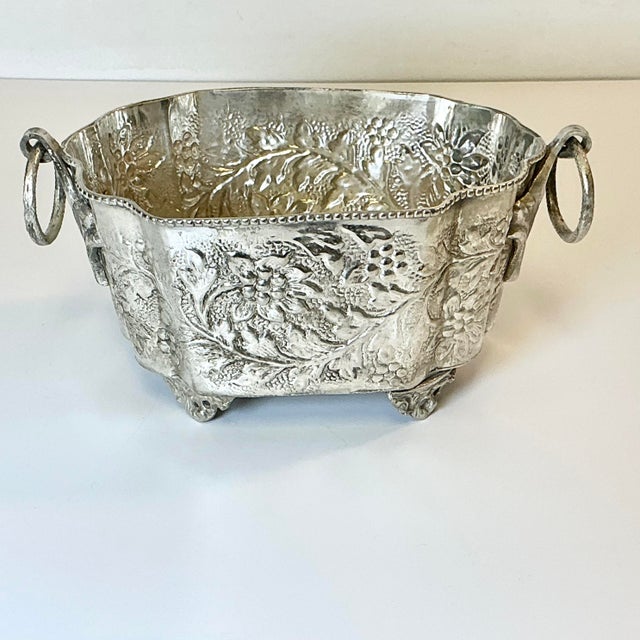 Late 19th C Antique Hollywood Regency Boho Chic Hand Wrought Hammered Silverplate Planter. For Sale - Image 10 of 15