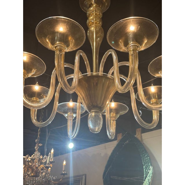 Early 21st Century Murano Gold Glass 8 Arm Chandelier For Sale - Image 5 of 6