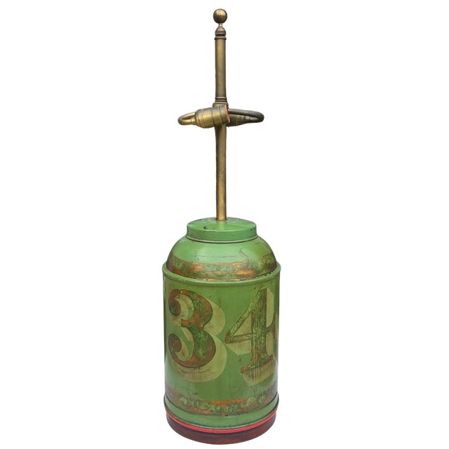Dating to the late 19th century, this beautiful antique tea canister was thoughtfully converted into a table lamp in the...