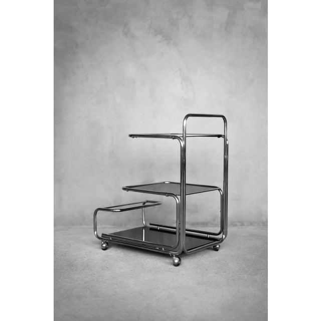 Vintage Mid-Century Modern German Bauhaus Chrome & Glass Serving Trolley, 1960s For Sale - Image 11 of 18