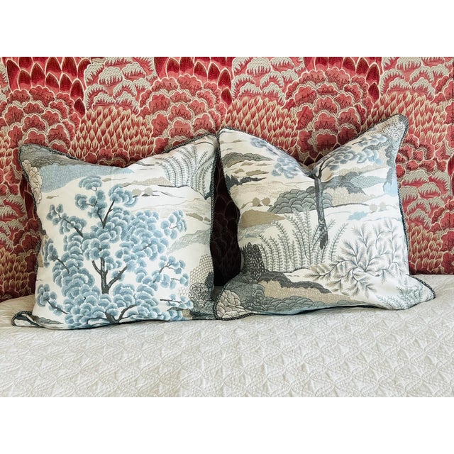 24” X 24” Thibaut Daintree Aqua Botanical Pillow Covers a Pair Chairish