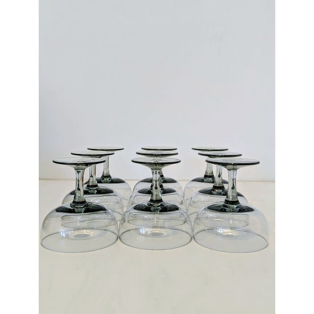 1960s Russel Wright Granite Coupe | Morgantown Smoked Glass Mid-Century - Set of 9 For Sale - Image 9 of 11