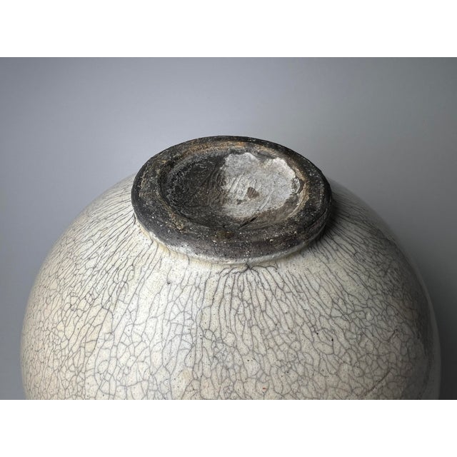 White Vintage Globular Form Raku Studio Art Pottery Vase For Sale - Image 8 of 9